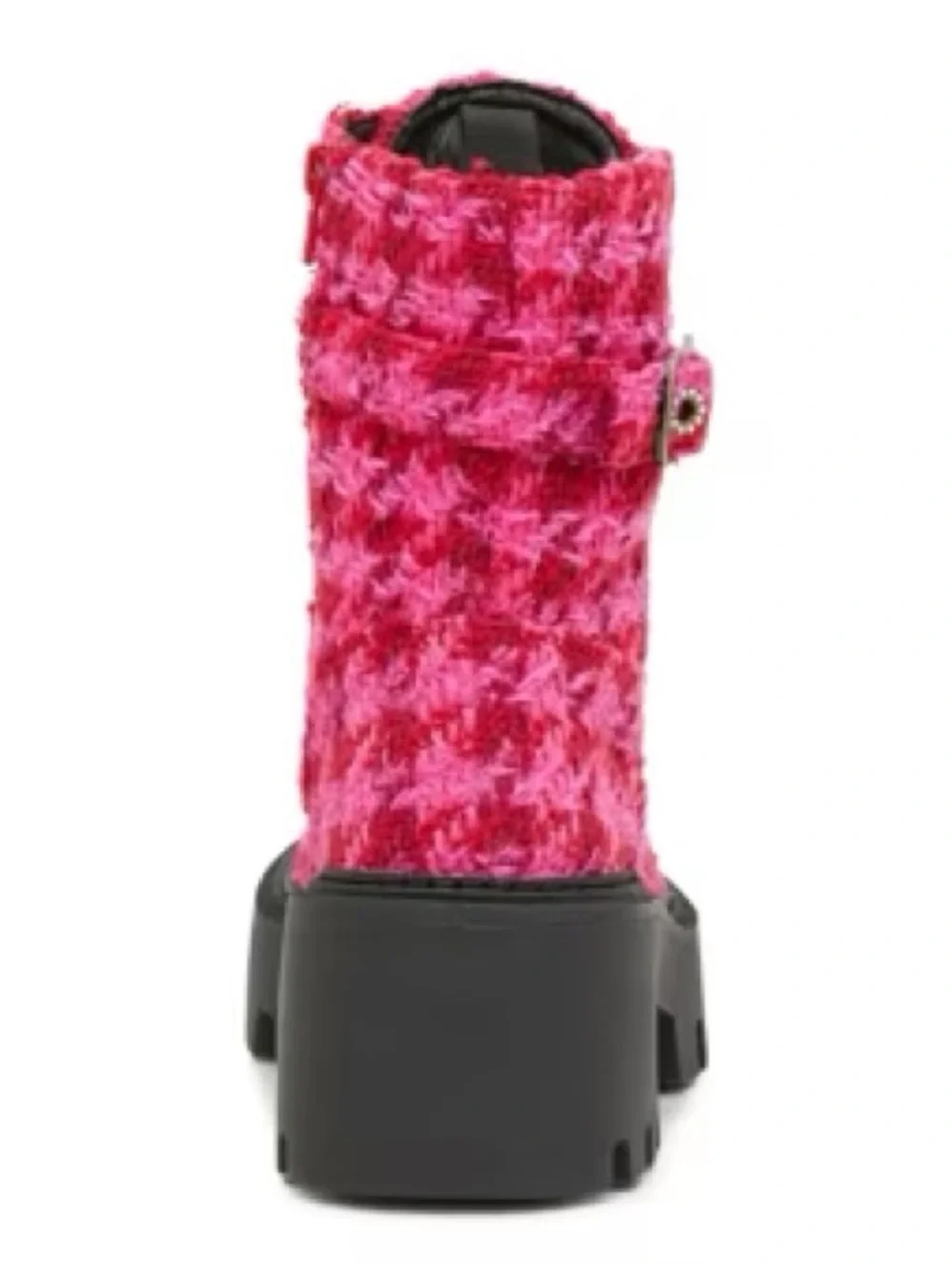 Kids Pink Faux-Fur Lace-Up Combat Boot with Pearl Strap